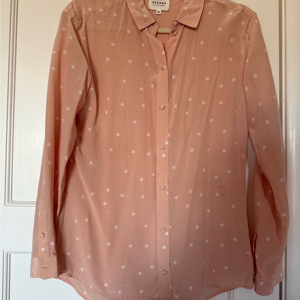 Sezane Blush Polka Dot Top